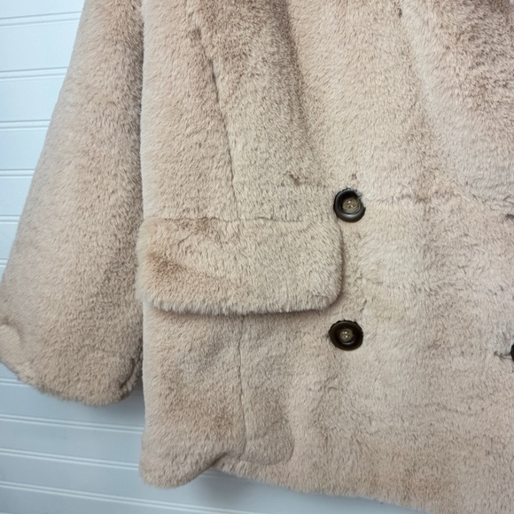 Free People Kate Faux Fur Double Breasted Teddy Coat Apricot Sz XS - Picture 4 of 13